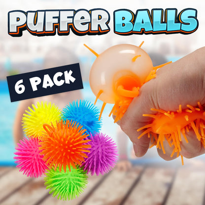 Bedwina Puffer Balls (Pack of 6) - Stress Balls Bulk, Neon Sensory Ball, Stress Relief Squishy Balls & Therapy Ball Toy for Kids and Party Favors, Bulk