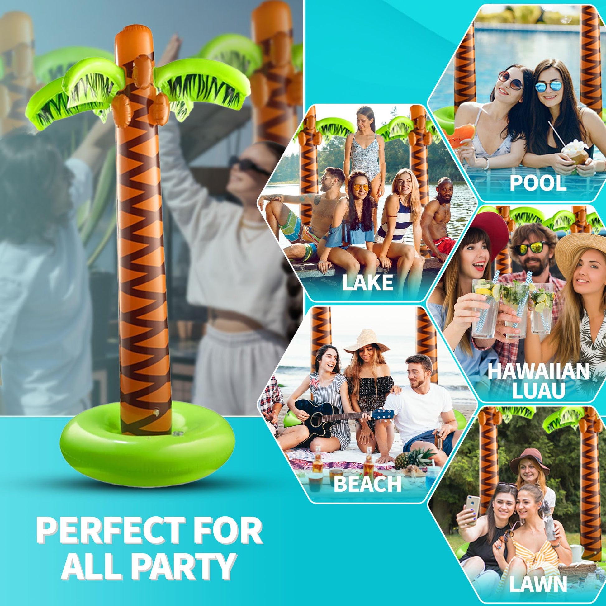 Bedwina Inflatable Palm Tree with Hand Pump - (Pack of 1) Large 5.5 Ft Blow Up Palm Trees for Hawaiian Themed Tropical Birthday, Summer Beach Backyard Party Decoration or Photo Booth Prop Accessory