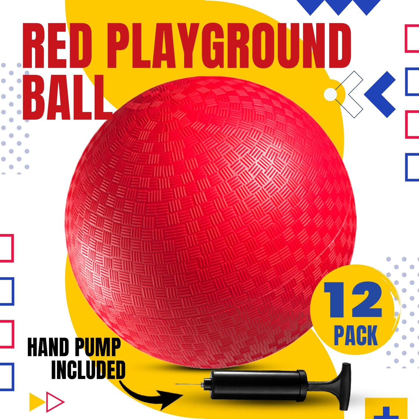 PlayBolt 12-Pack Playground Balls Bulk - 8.5 Inch Red Rubber Kickball Bouncy Inflatable Balls for Kids & Adults w/Hand Pump, Indoor & Outdoor Games, Kickballs, Dodgeball, Four Square, and More