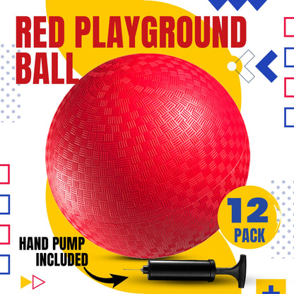 PlayBolt 12-Pack Playground Balls Bulk - 8.5 Inch Red Rubber Kickball Bouncy Inflatable Balls for Kids & Adults w/Hand Pump, Indoor & Outdoor Games, Kickballs, Dodgeball, Four Square, and More