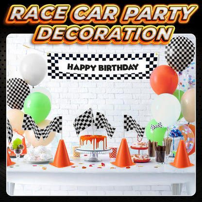 Bedwina Race Car Birthday Party Decorations - (36 Pcs) 12 - 8-Inch Orange Mini Cones for Kids & 24 Black & White Checkered Flags on Sticks - Race Car Themed Birthday Party Decor & Centerpiece Supplies