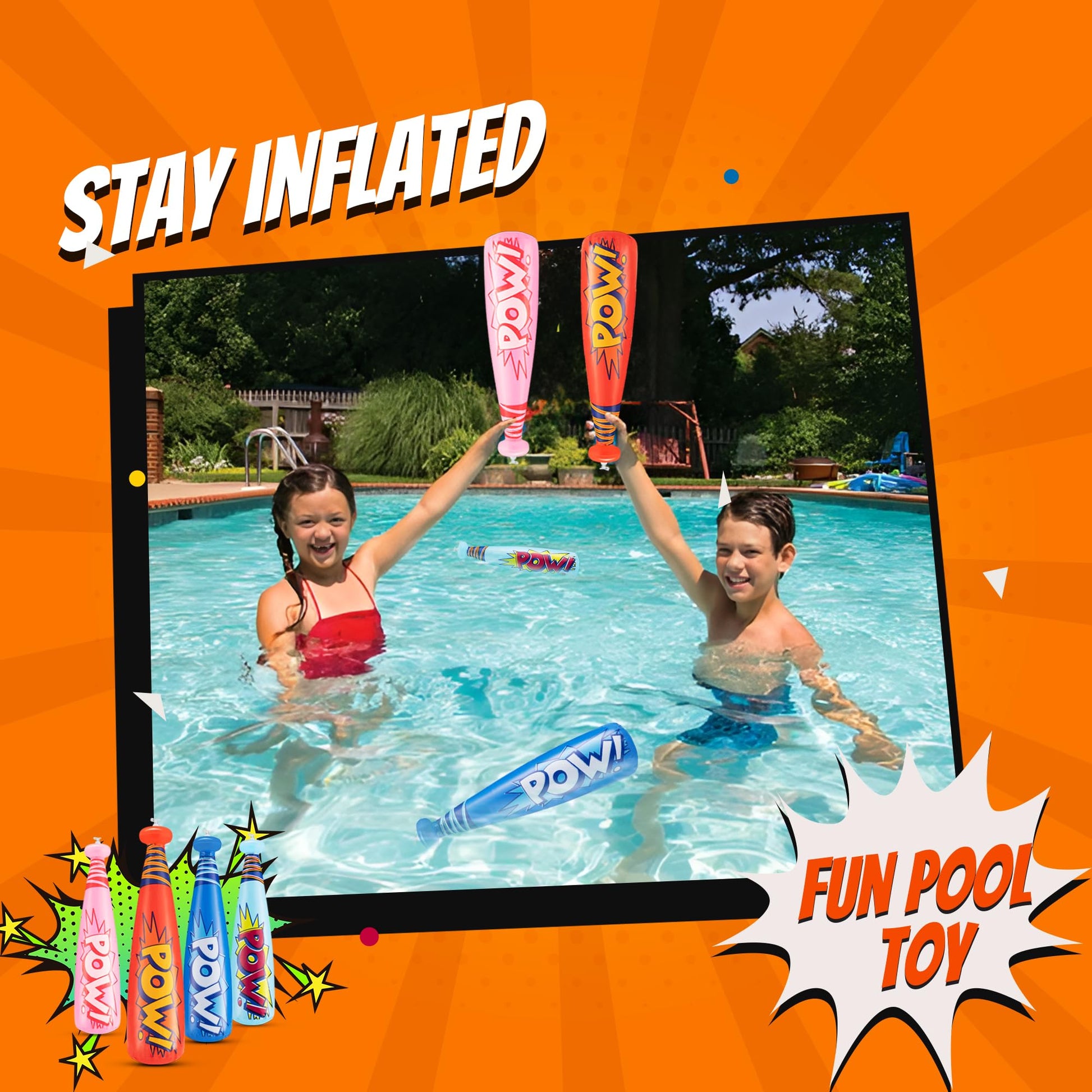 Bedwina Pow Inflatable Baseball Bat - (Pack of 12) 20 Inch Inflatable Toy Bat, Carnival Prizes, Baseball Party Favors Goodie Bag Stuffers, Decorations Party Prizes for Kids