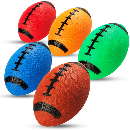 6-Inch Mini Footballs for Kids (Pack of 5) - Inflatable PVC Football Toys for Boys & Girls w/ Hand Pump, Easy to Grip Small Sports Balls for Backyard, Recess, Party Favor, Indoor/Outdoor, Colorful