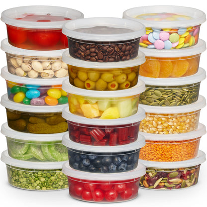 JoyServe Deli Food Containers with Lids - 8 oz 180 Sets- Ideal for Food, Snacks, Takeout, Meal Prep - 1 Cup Small Durable Clear Containers for Food - Stackable and Durable, Dishwasher & Microwave Safe