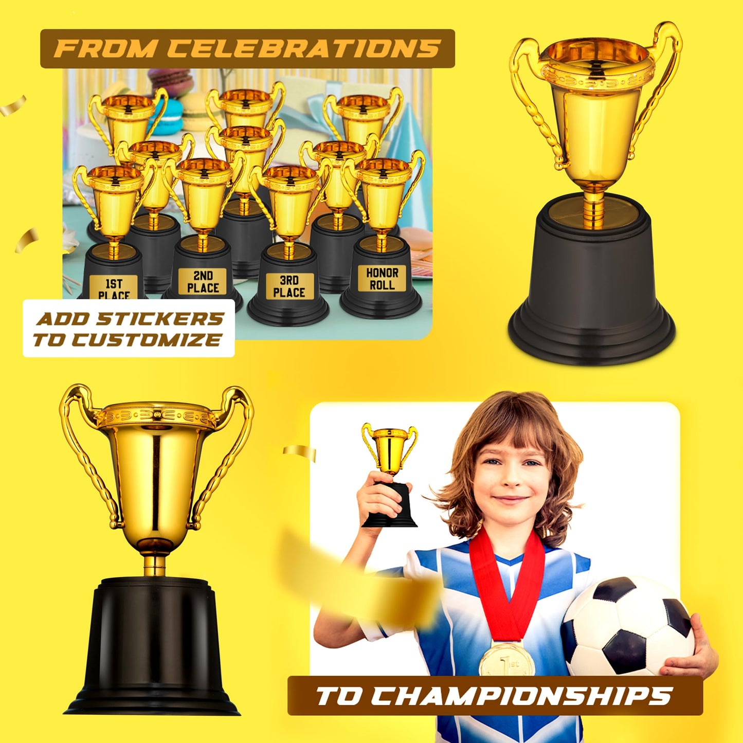 Gold Trophy Award Cups - Pack Of 12 Bulk 5 Inch Plastic Gold Mini Trophies For Party Favors, Props, Rewards, Trophy Cup Competitions Winning Prizes For Kids Choice Awards And Trophies And Adults