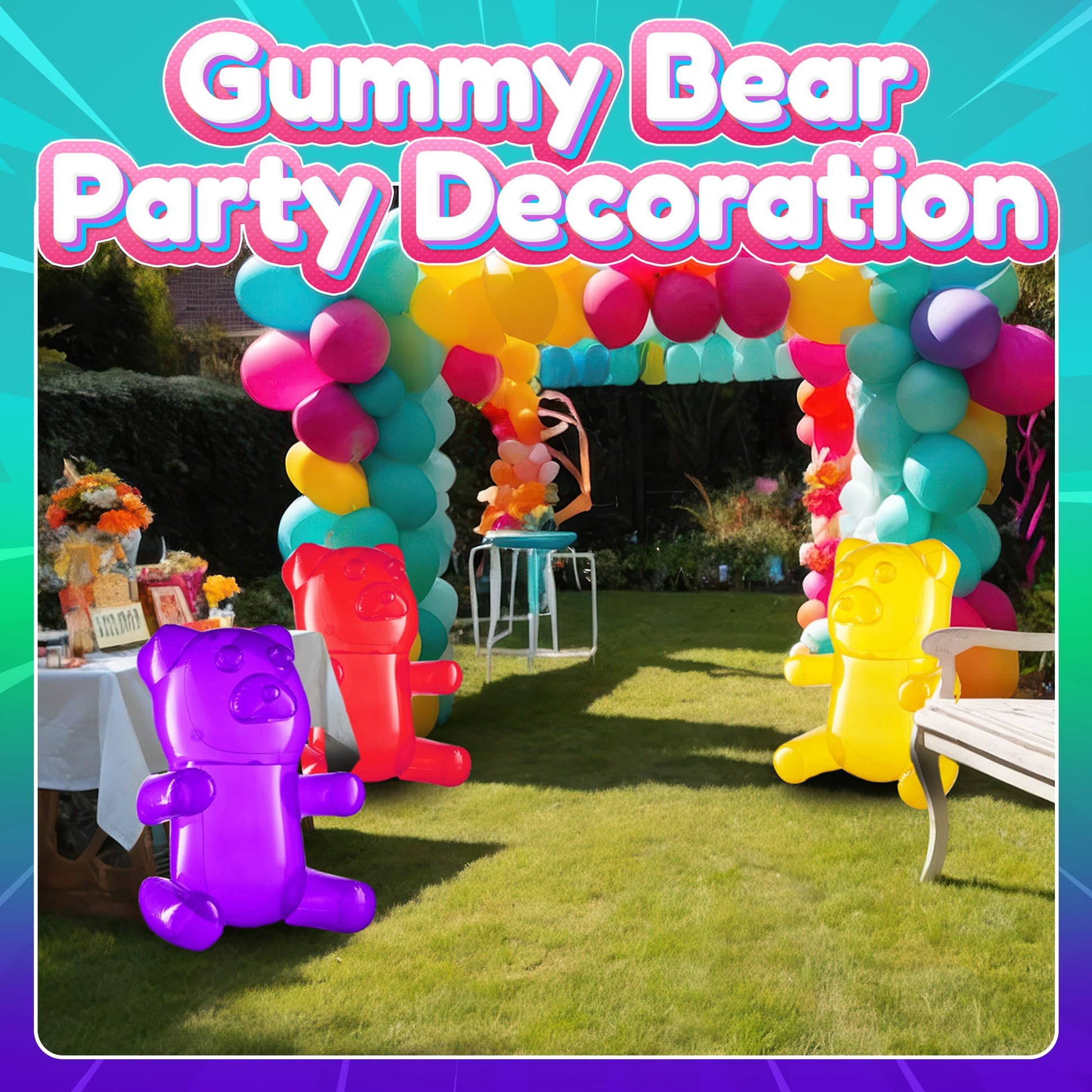 Bedwina 24" Inflatable Gummy Bears (Pack of 3) Big Huge Blow Up Gummy Bear Pool Toy Decorations, Birthday Party Supplies and Themed Candy Land Party Favors for Kids