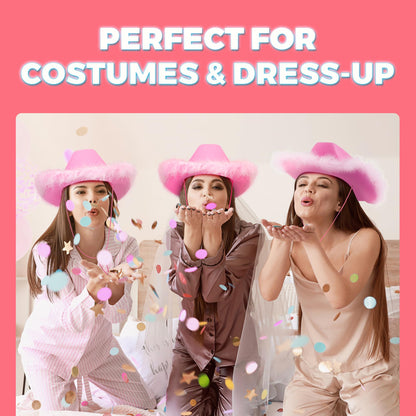 Bedwina Pink Cowgirl Hat with Feather Boa - Cowboy Hat for Women, Teenage Girls with Fluffy Feather Brim for Bachelorette, Theme Costume Party, Role-Playing Dress-Up, Adult Size