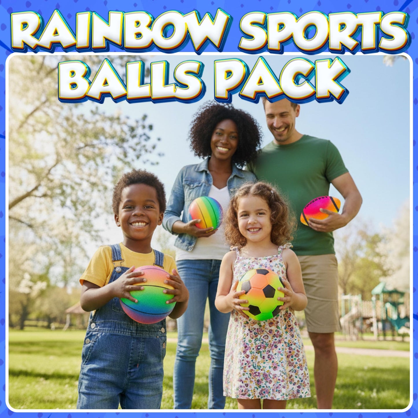 PlayBolt Sports Ball Set (4 Pack, 5-Inch) - Rainbow Mini Basketball, Soccer, Football & Playground Balls w/Hand Pump - Fun Indoor Outdoor Toys for Toddlers, Little Kids, Preschoolers & Early Play