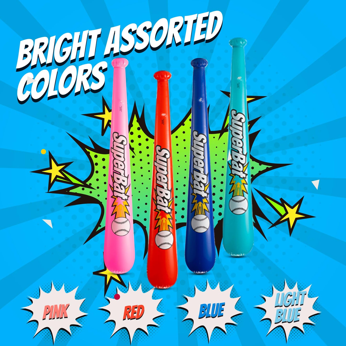 Inflatable Baseball Bats in Bulk - (Pack of 12) - Giant 42 Inch Baseball Party Favors for Kids, Sports Theme Toy Party Supplies and Birthday Party Decorations by Bedwina