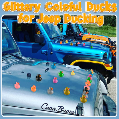 Bedwina Glitter Rubber Ducks in Bulk, Jeep Ducks for Ducking and Cruise Gifts, Kids Bath Toys, Mini Floating Rubber Duckies - Party Favors, Bulk Toys for Kids, Pool, Birthday, Decor - 50 Count