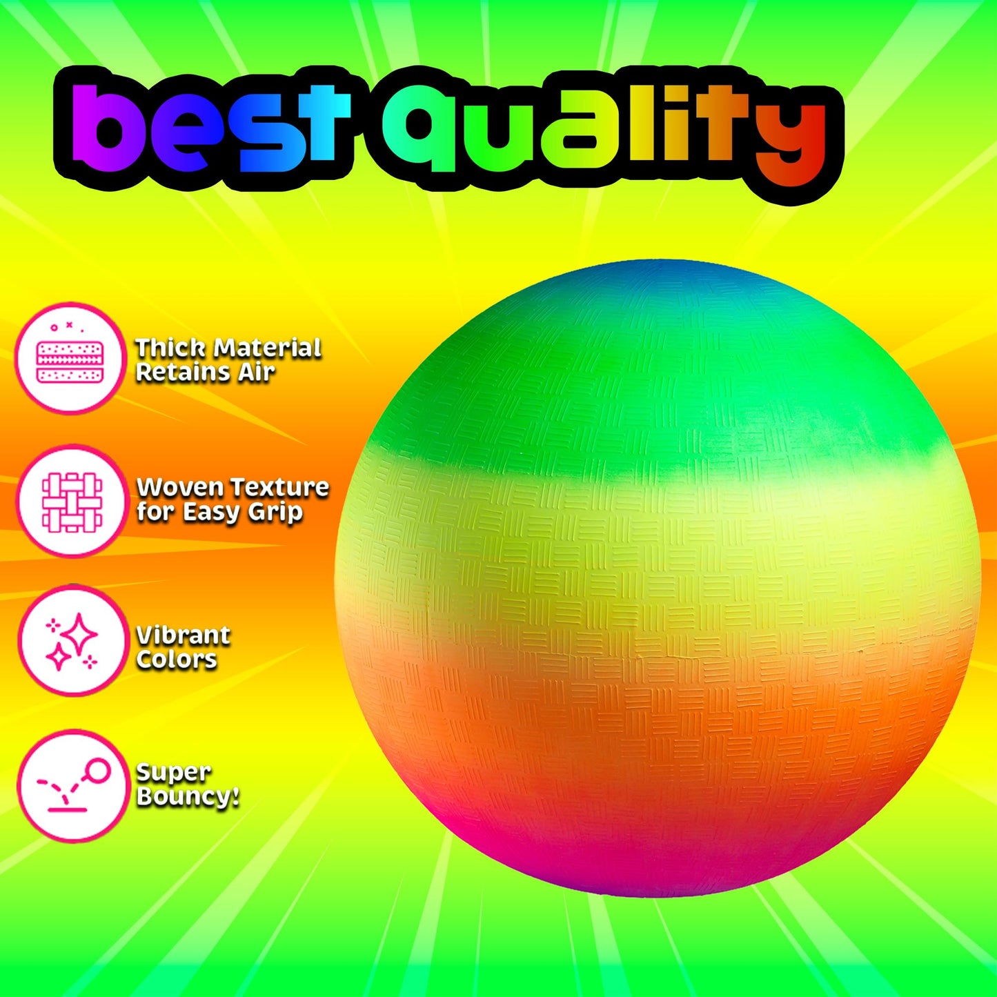 Bedwina Rainbow Playground Balls - 8.5 Inch (Pack of 4) Rubber Bouncy Colorful Inflatable Balls for Kids and Adults, Indoor and Outdoor Games, Kickball, Dodgeball, Four Square, Dodge, Recess, Handball