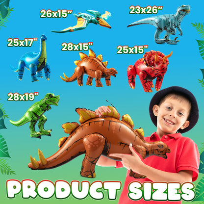 Bedwina Inflatable Dinosaur Toys for Kids (Pack of 6) Large Blow-Up Vinyl Dinosaur Balloons Self-Standing Birthday Decorations for Themed Jurassic Party Supplies Decor & Pool Floats for Boys & Girls