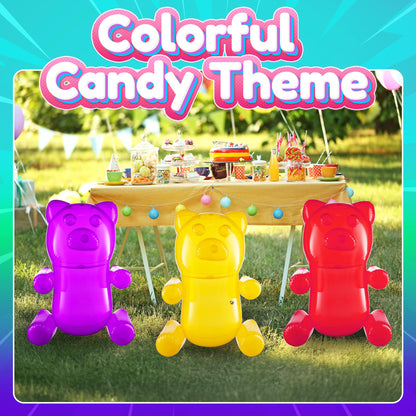 Bedwina 24" Inflatable Gummy Bears (Pack of 3) Big Huge Blow Up Gummy Bear Pool Toy Decorations, Birthday Party Supplies and Themed Candy Land Party Favors for Kids