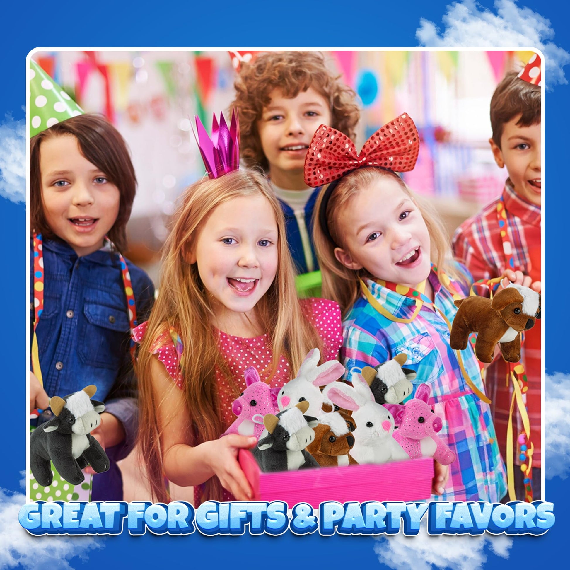 Bedwina Plush Stuffed Animals - Farm Animal Toys - (Pack of 12 Bulk) 5 Inch Soft Cuddly Plushed Cow, Pig, Bunny Rabbit, Dog, Party Favors, Gifts, Prizes for Toddlers and Kids