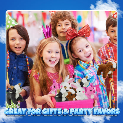 Bedwina Plush Stuffed Animals - Farm Animal Toys - (Pack of 12 Bulk) 5 Inch Soft Cuddly Plushed Cow, Pig, Bunny Rabbit, Dog, Party Favors, Gifts, Prizes for Toddlers and Kids