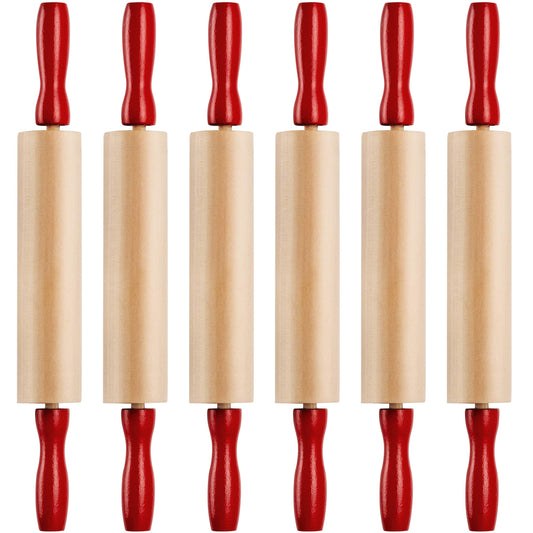 Mini Rolling Pin 7.5 Inch (6 Pack) Kids Rolling Pin Set for Play Dough Accessories Small Pin for Dough - Wooden Rolling Pins For Baking With Handles for Foods, Baking Supplies, And Playtime