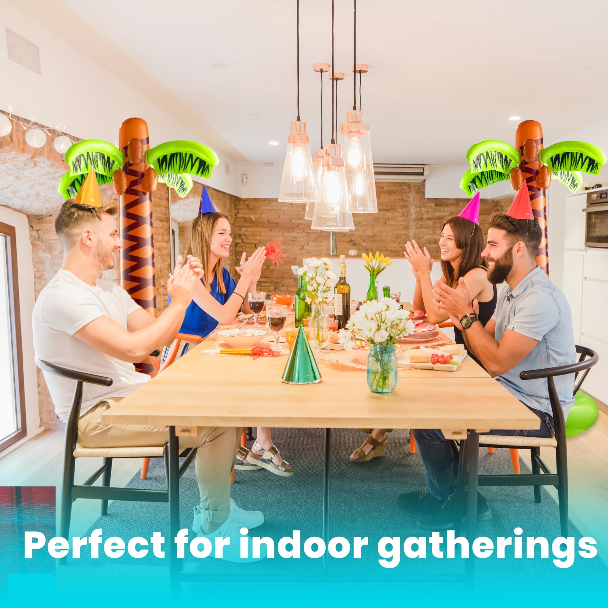 Bedwina Inflatable Palm Tree with Hand Pump - (Pack of 2) Large 5.5 Ft Blow Up Palm Tree Decorations for Luau or Hawaiian Party, Tropical Birthday Party Decorations