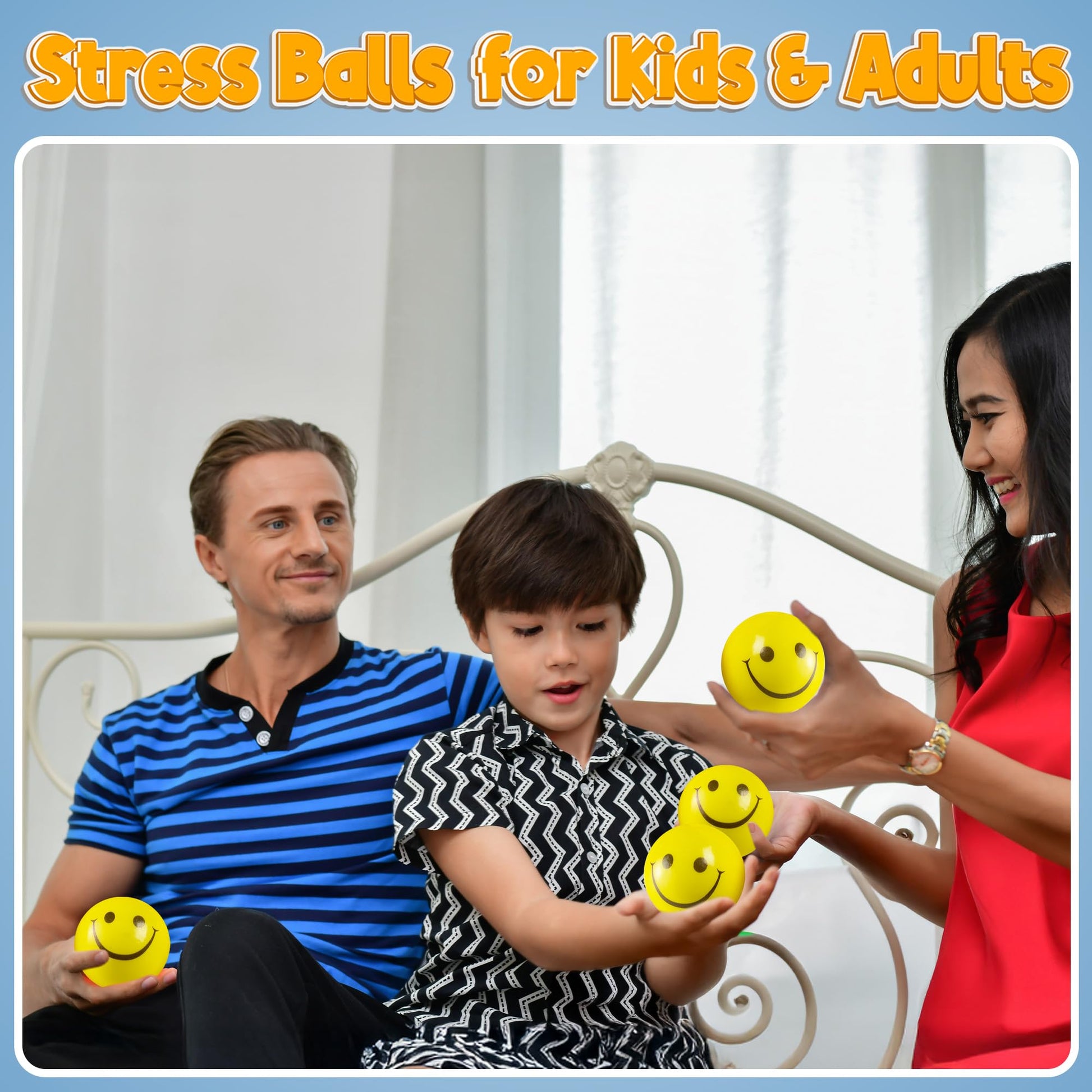 Smile Face Squeeze Balls (24 Pcs Bulk) for Kids and Adults, 2 Inch Mini Yellow Fun Happy Face Stress Anxiety Relief Balls, Hand Therapy Sensory Fidget Toy, Classrooms, Game Prize, Party Favor Gift