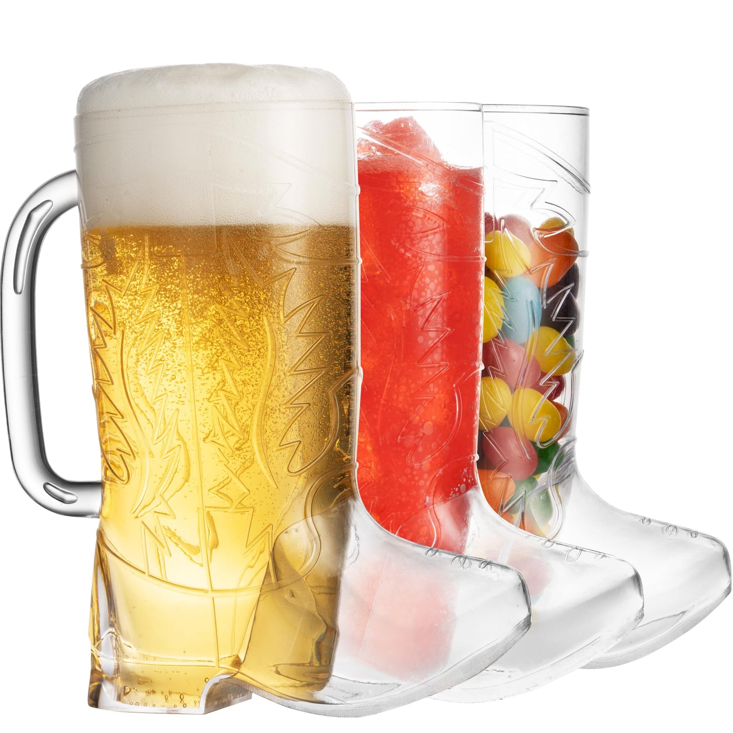 JoyServe Cowboy Boot Cups - (Bulk Pack of 12) 17oz Drink Mugs, Reusable BPA-Free Plastic Drinking Mug Cups for Kids, Western Themed Rodeo Birthday Party Decorations and Supplies