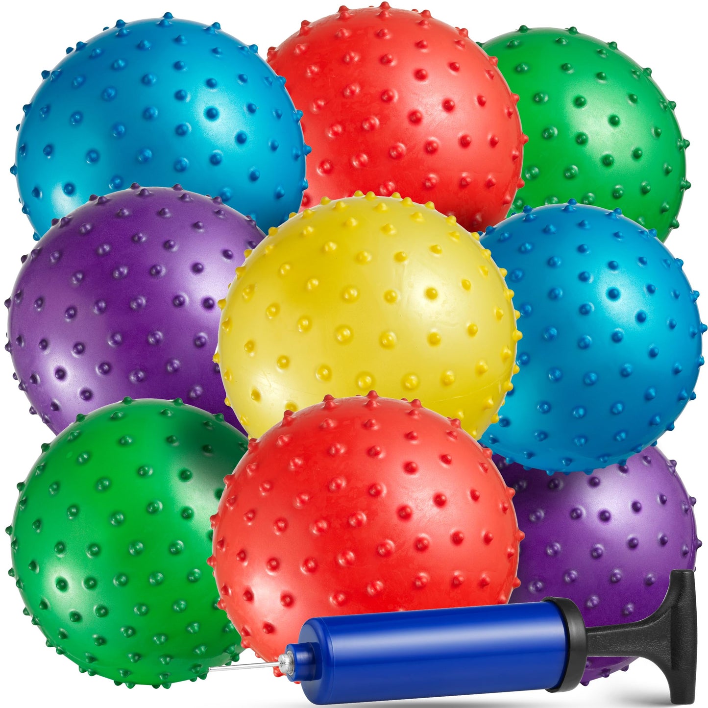 Bedwina Mini Knobby Balls - (Pack of 36) Bulk 5 Inch Sensory Balls and Spiky Massage Stress Balls with Pump, Fun Bouncy Ball Party Favors