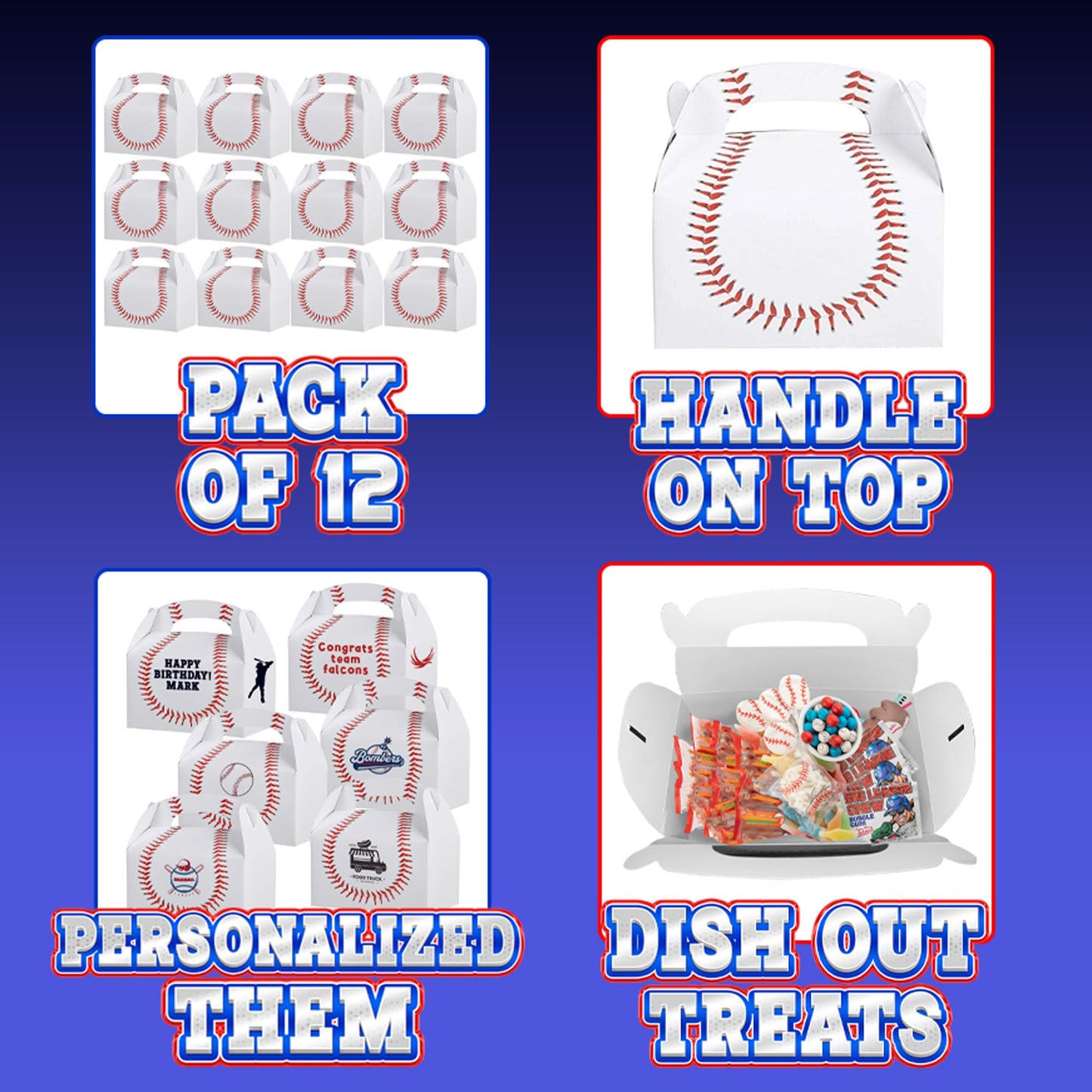 Bedwina Baseball Treat Boxes for Party Favors and Snacks - (Pack of 12) Bulk Team Snack Treat Boxes for Baseball Goodie Bags Favors and Themed Birthday Party Gift Supplies for Kids