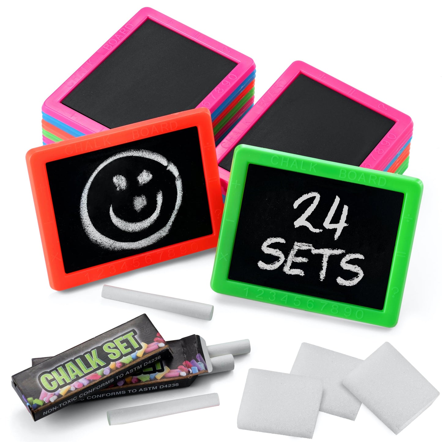 Mini Chalkboard for Kids - (Pack of 24) Goodie Bags Stuffers for Kids Mini Chalkboard Each with 2 Chalk Sticks, and 1 Eraser for Boys and Girls Birthday Party Favors