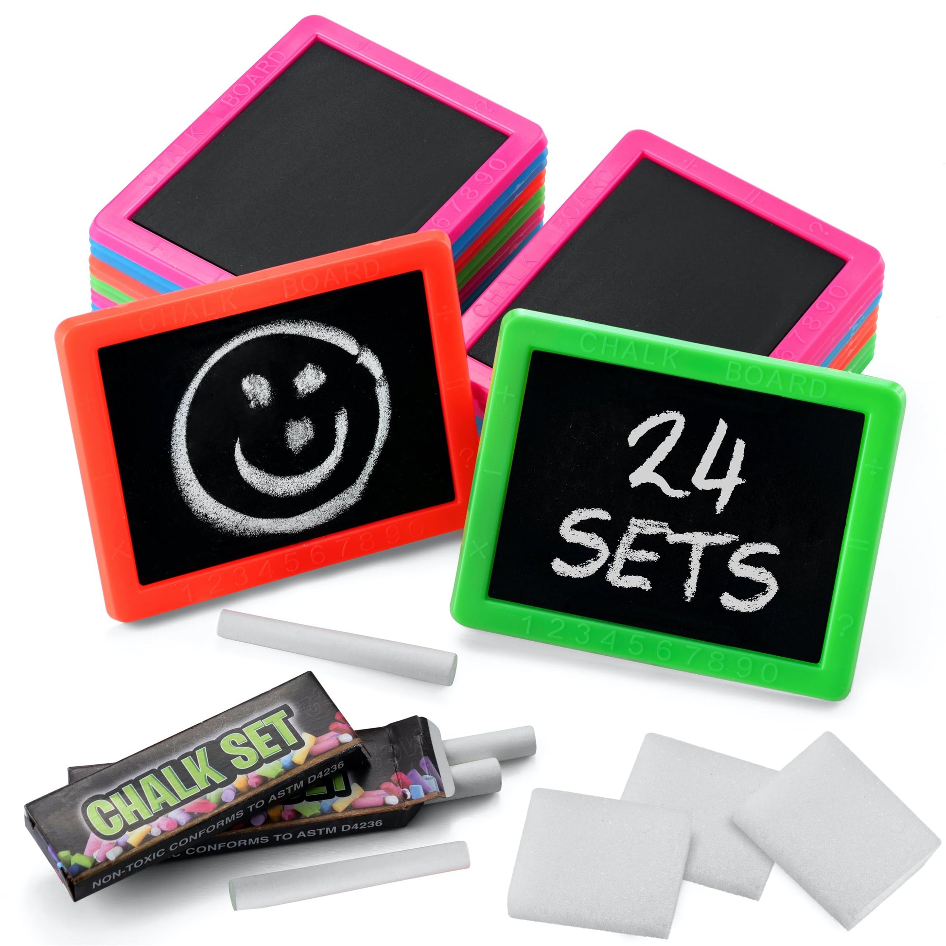 Mini Chalkboard for Kids - (Pack of 24) Goodie Bags Stuffers for Kids Mini Chalkboard Each with 2 Chalk Sticks, and 1 Eraser for Boys and Girls Birthday Party Favors