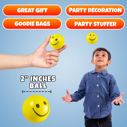 Smile Face Squeeze Balls (24 Pcs Bulk) for Kids and Adults, 2 Inch Mini Yellow Fun Happy Face Stress Anxiety Relief Balls, Hand Therapy Sensory Fidget Toy, Classrooms, Game Prize, Party Favor Gift