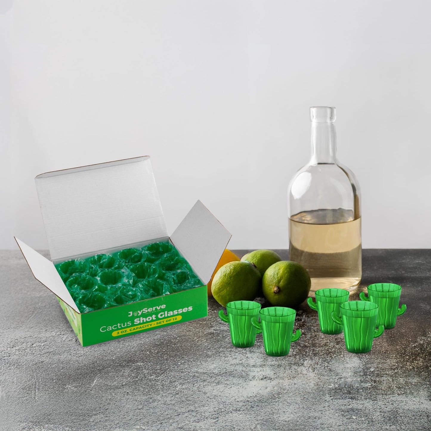 Cactus Plastic Shot Glasses - (Pack of 12) 2-Oz Shot Glasses Funny Cute Novelty Set for Bachelorette, Western, Cinco de Mayo, Tequila, Fiesta Themed Party Supplies, BPA-Free, Dishwasher-Safe, Green