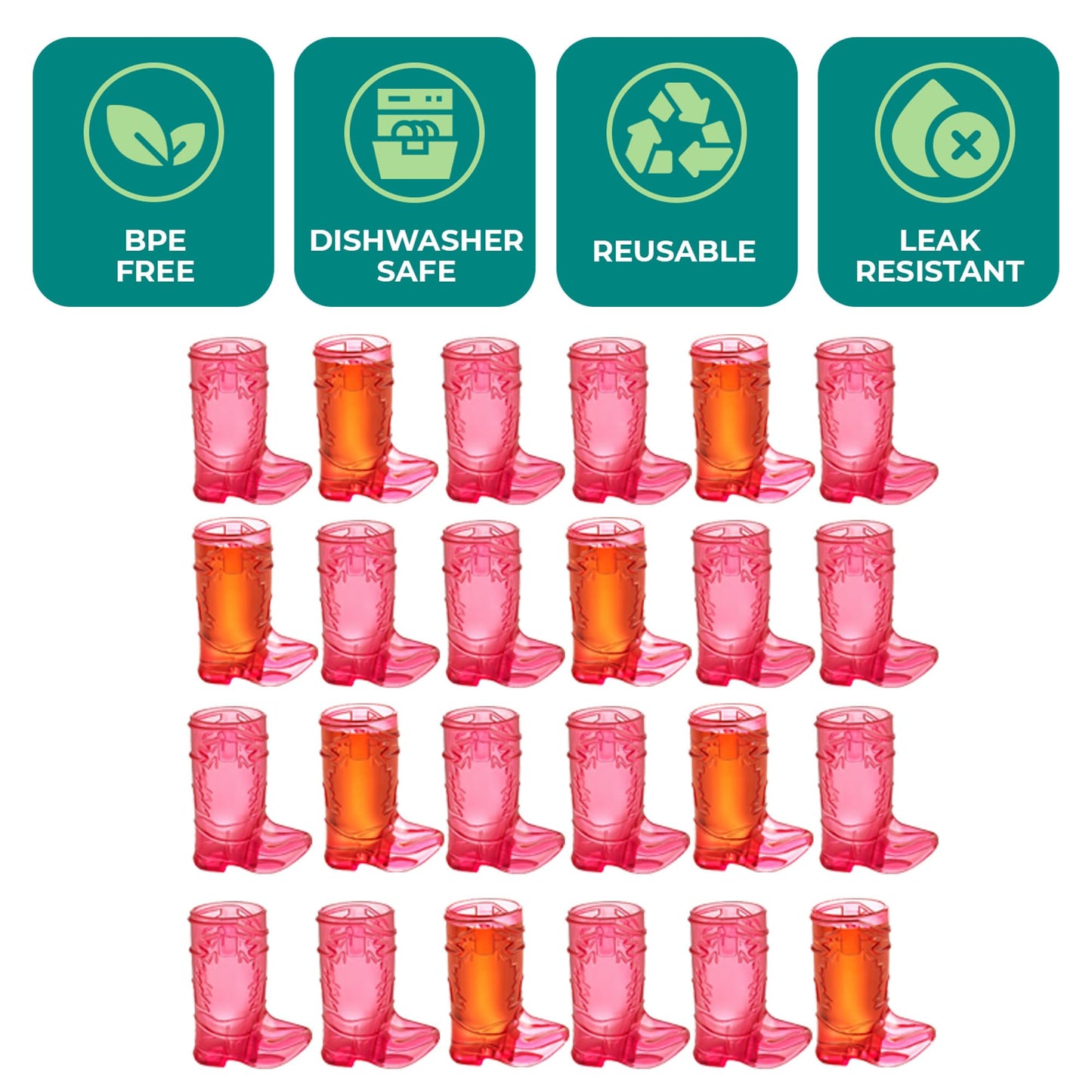 JoyServe 24 Mini Boot Shot Glasses, 1 oz Reusable and Disposable Pink Plastic Shot Cups, for Cowboy Cowgirl Themed Parties, Decorations, Bachelorette Party Favors, Pink