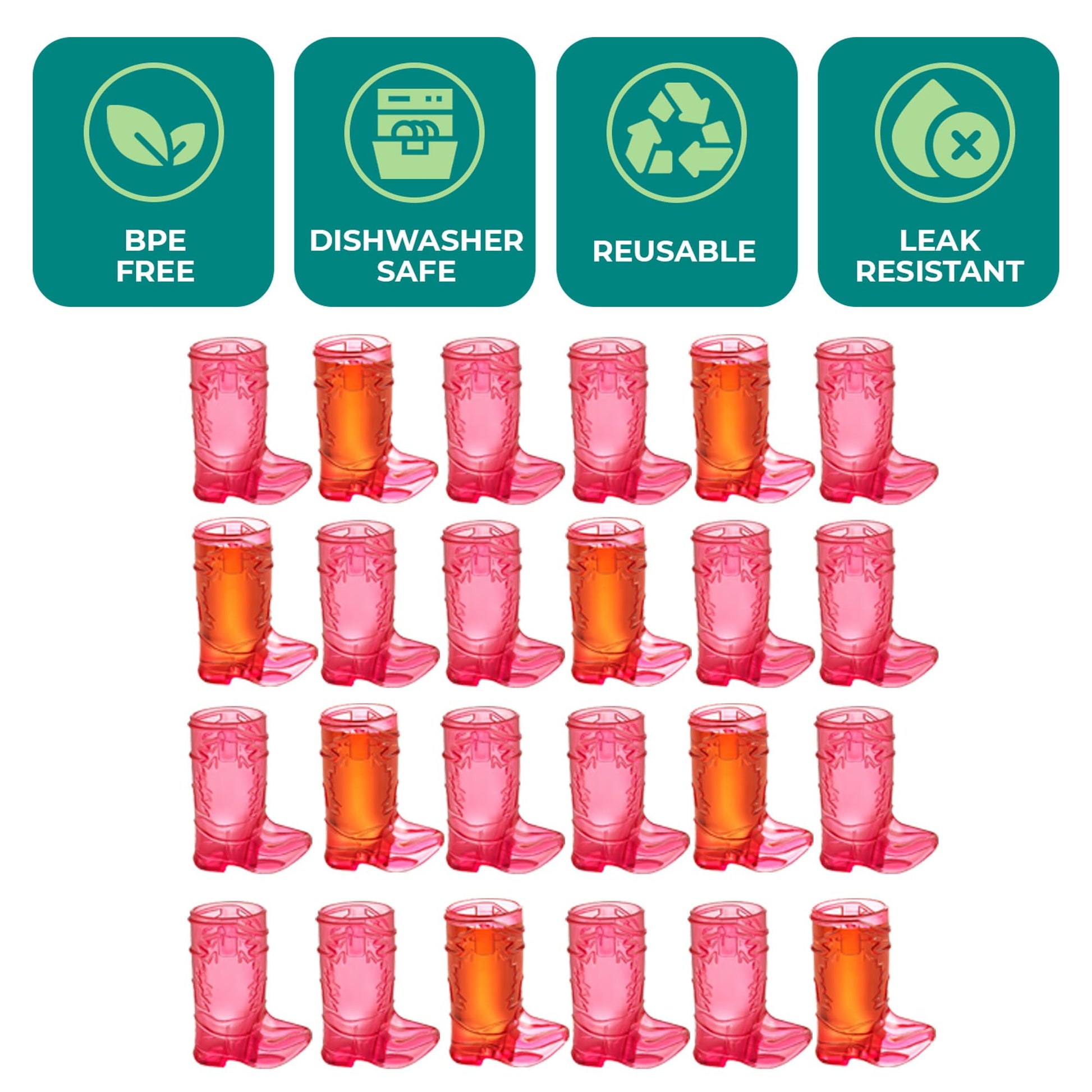 JoyServe 24 Mini Boot Shot Glasses, 1 oz Reusable and Disposable Pink Plastic Shot Cups, for Cowboy Cowgirl Themed Parties, Decorations, Bachelorette Party Favors, Pink