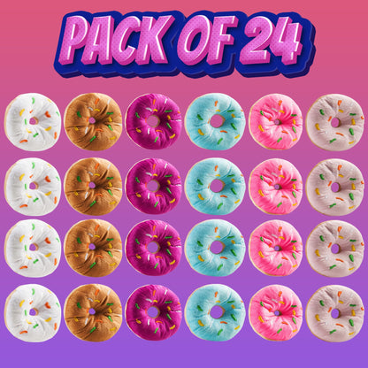 Bedwina Plush Donuts with Sprinkles - (Pack of 24) 1 Dozen Stuffed Donut Pillow Toy Party Favors, Donut Party Supplies Decorations and Stocking Stuffers for Kids