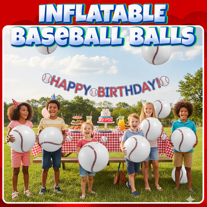 Inflatable Baseball Beach Balls (6 Pack) - 16-Inch Durable PVC Blow Up Beach Balls for Kids, Easy to Inflate, Outdoor Summer Pool Toys, Baseball Party Favors, Sports Theme Decorations, & Giveaways
