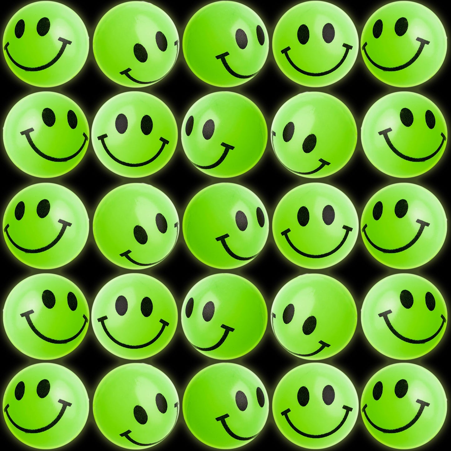 Bulk Bouncy Balls Glow in the Dark - 24 Pcs (1inch / 27mm) Diameter, High Bouncing, Small Rubber Smile Face Bouncing Balls for Kids, Vending Machines, Game Prize Toys, Party Favor, Gift Bag Filler