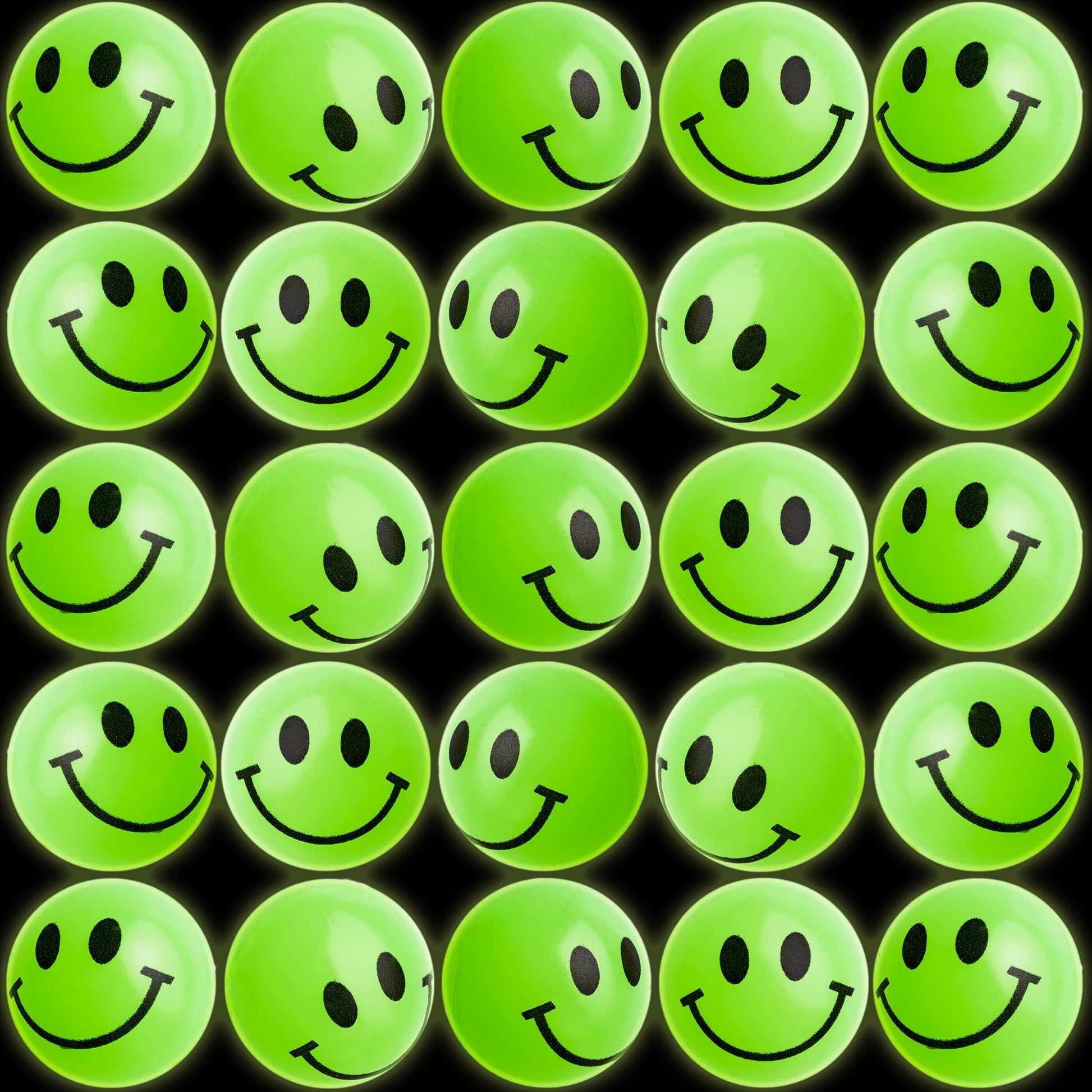 Bulk Bouncy Balls Glow in the Dark - 24 Pcs (1inch / 27mm) Diameter, High Bouncing, Small Rubber Smile Face Bouncing Balls for Kids, Vending Machines, Game Prize Toys, Party Favor, Gift Bag Filler