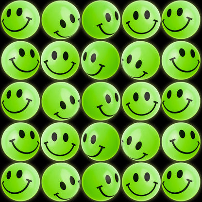 Bulk Bouncy Balls Glow in the Dark - 24 Pcs (1inch / 27mm) Diameter, High Bouncing, Small Rubber Smile Face Bouncing Balls for Kids, Vending Machines, Game Prize Toys, Party Favor, Gift Bag Filler