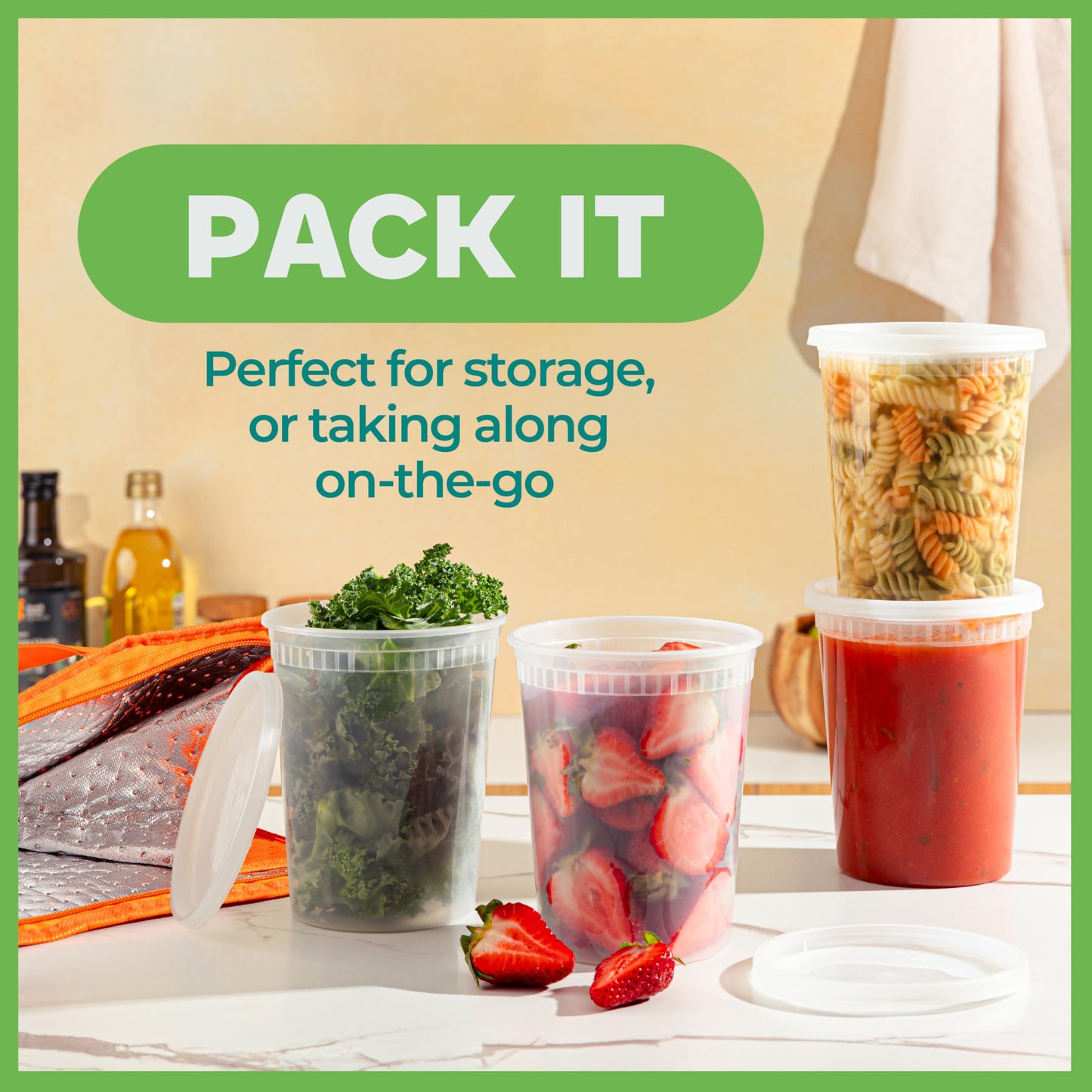 JoyServe 32 Oz Deli Food Containers with Lids - (72 Sets) Quart Airtight Plastic Food Storage for Takeout, Meal Prep, To-Go, Soup Freezer Containers with 72 Lids, BPA-Free, Dishwasher, Microwave Safe
