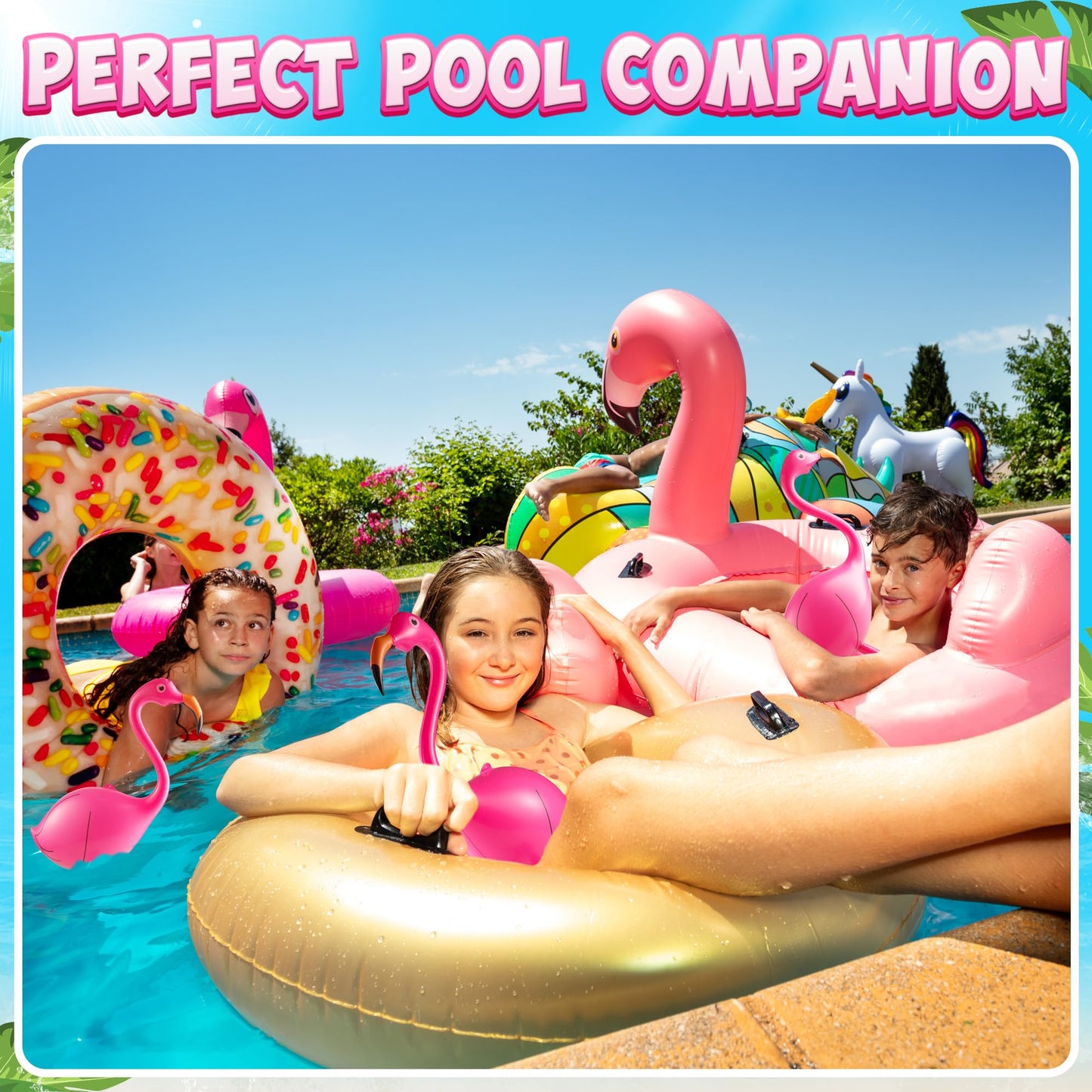 Inflatable Flamingo Party Decorations - (Pack of 3) 28" Tall Large PVC Flamingo Animal Blow-Up Pool Toy for Kids - Summer Outdoor Backyard & Tropical Hawaiian Luau BBQ Party Decor