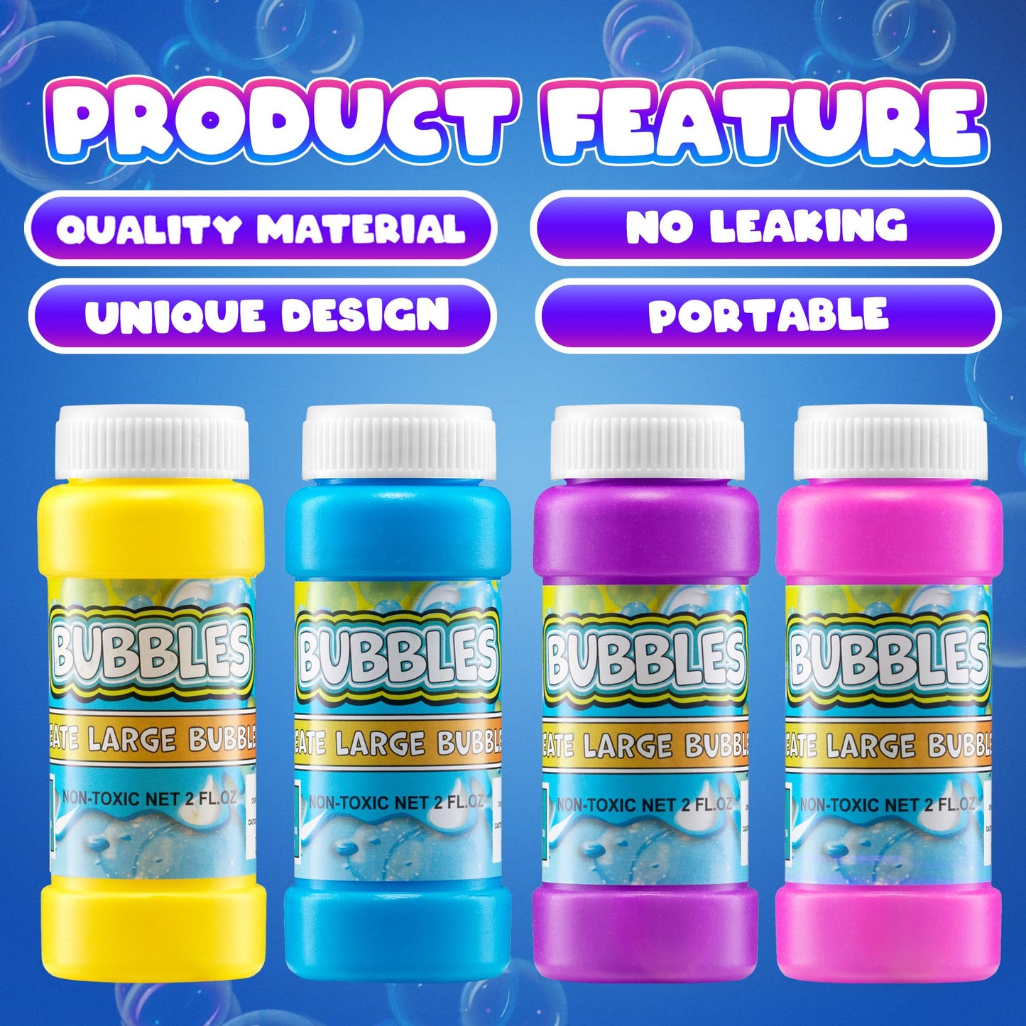 Party Bubbles for Kids - (Bulk Pack of 24) 2-oz Bubbles Bulk Solution with Bubble Wands Assorted Neon Colors for Outdoor Toys Summer Games, Birthday Party Favors, & Goodie Bags Stuffers