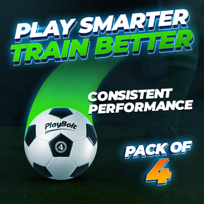 PlayBolt Soccer Ball Size 4 - Premium PVC Leather Cover - Youth Soccer Balls with Pump - Training, Practice, Match & Game Ball for Kids & Teens (Pack of 4)