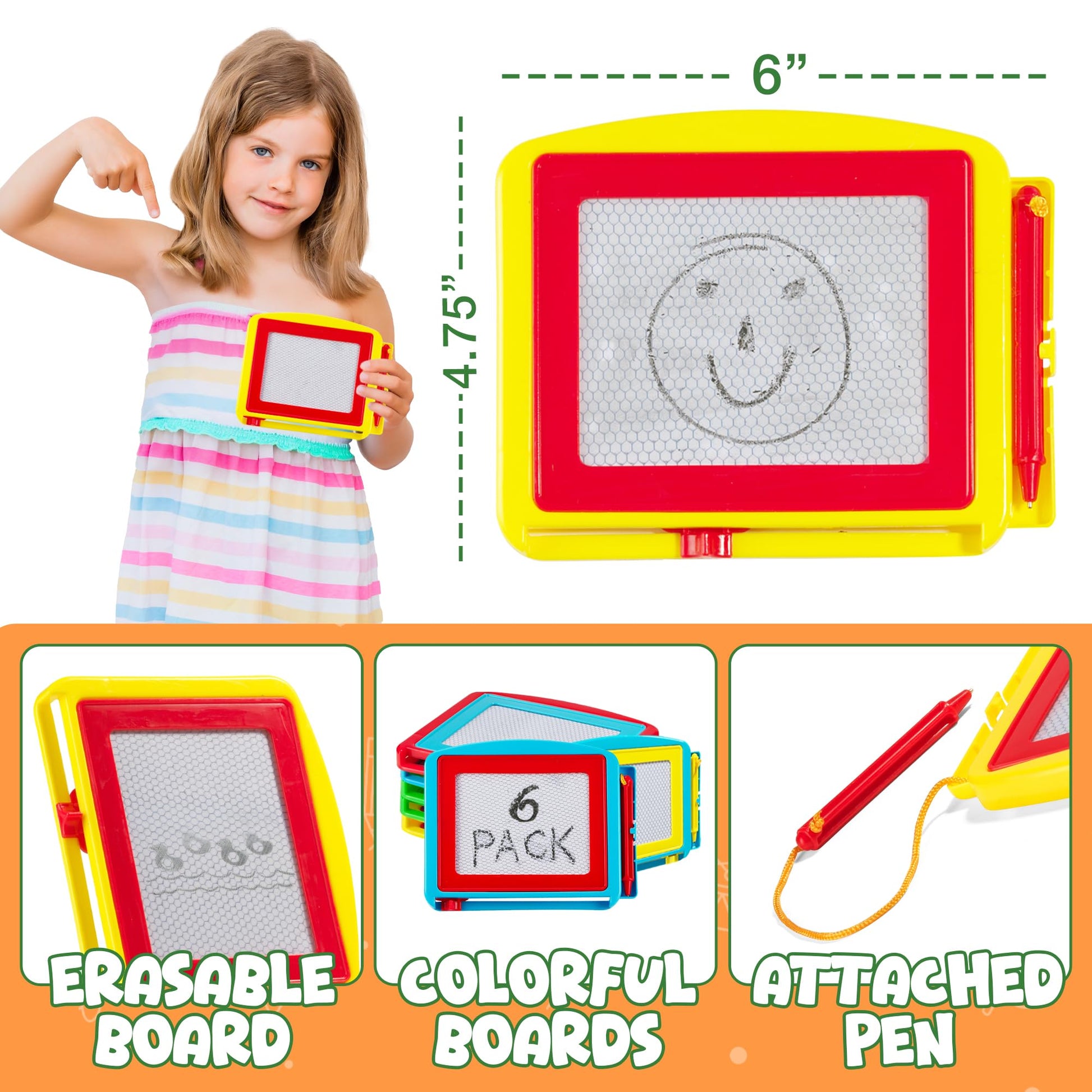 Bedwina Magnetic Drawing Board for Kids - (Pack of 6) Erasable Doodle Sketch Tablet and Travel Drawing Pad for Boys and Girls, Birthday Party Favors and Party Stocking Stuffers for Kids