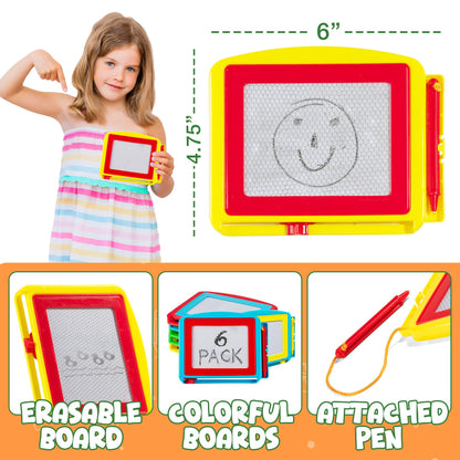 Bedwina Magnetic Drawing Board for Kids - (Pack of 6) Erasable Doodle Sketch Tablet and Travel Drawing Pad for Boys and Girls, Birthday Party Favors and Party Stocking Stuffers for Kids