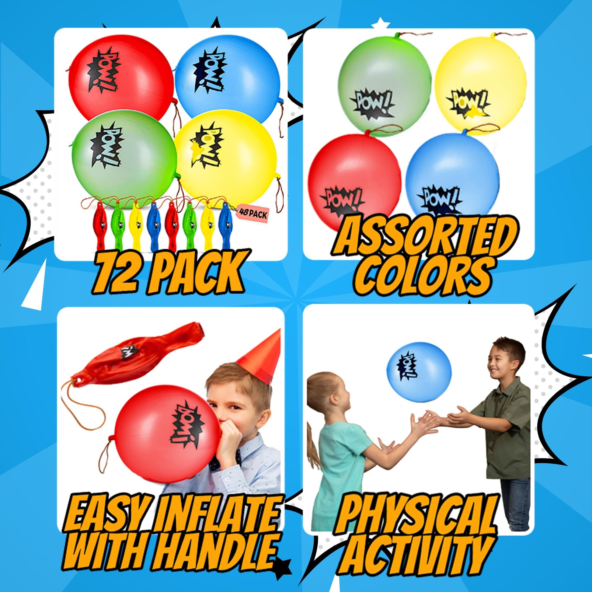 Superhero Punch Balloons - Pack of 72 Bulk, Large Punching Balloons for Kids, Inflatable Punch Balls for Carnival Prizes, Goodie Bag Stuffers for Kids, Superhero Theme Birthday Party Favors Toys