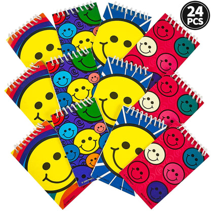 Bedwina Mini Spiral Notepads, (Pack of 24) 2.4" x 3.6 inch Assorted Cute Smile Face Memo Pad Notebooks, Pocket Size Emoji Party Supplies and Party Favors for Kids, Goodie Bags, Stocking Stuffers
