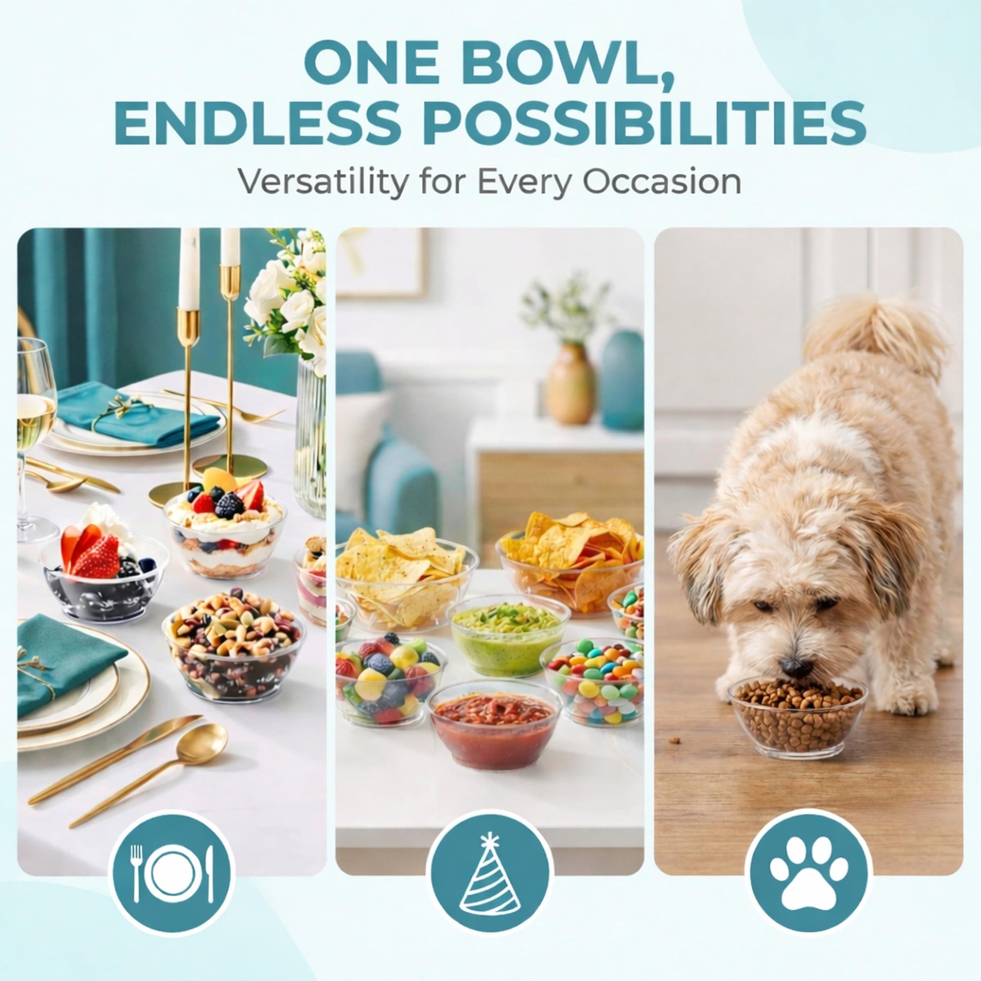 JoyServe Clear Mini Plastic Bowls - (Bulk 100 Pack) 6 Oz Disposable Premium Hard Plastic Dessert Bowls for Serving, Weddings, Catering, Parties, Salsa, Home or Event Party Supplies