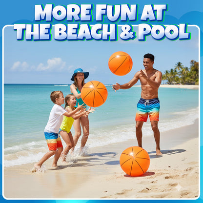 Inflatable Basketball Beach Balls (6 Pack) - 16-Inch Durable PVC Blow Up Beach Balls for Kids, Easy to Inflate, Outdoor Summer Pool Toys, Basketball Party Favors, Sports Theme Decorations, Giveaways