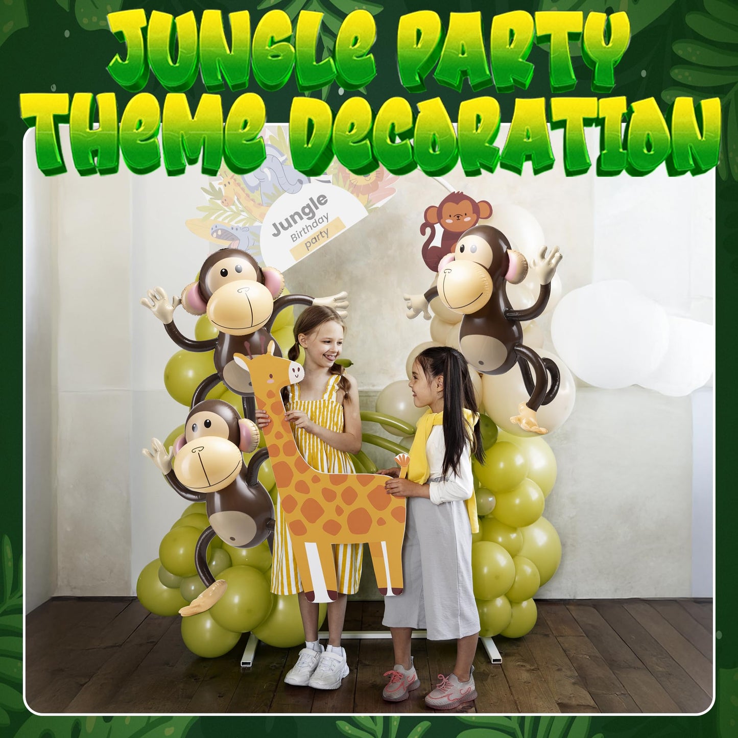 Large Inflatable Monkey (Pack of 6) 27-Inch Monkeys for Baby Shower, Safari, Jungle Themed Birthdays, Blow Up Animal Party Favors and Decorations for Kids and Toddlers