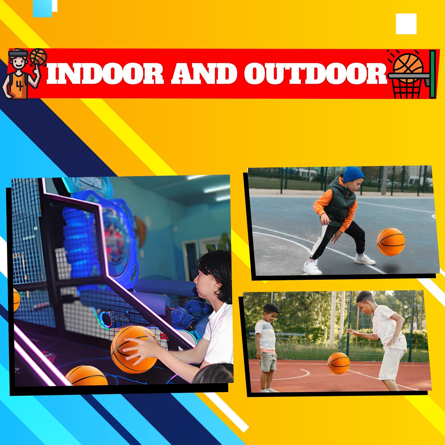 Bedwina Mini Basketball - Rubber 7 Inch, Size 3 (Pack of 2) - Mini Hoop Outdoor Basketball Set for Small Hoops Indoor & Outdoor Pool Parties - Kids Birthday Gift, Arcade Games