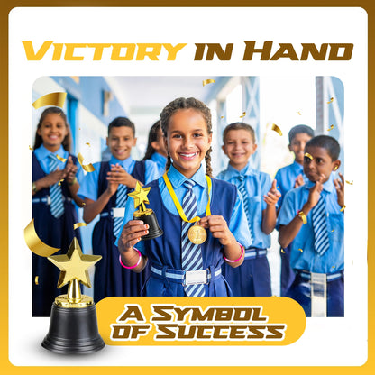 Bedwina Star Trophy Award - (Pack of 12) Bulk - 4.5 Inch Gold Trophies for Kids Awards, Choice Prizes for Adults, Winner Competitions, Sports Events, Party Decorations, Teachers and Party Favors