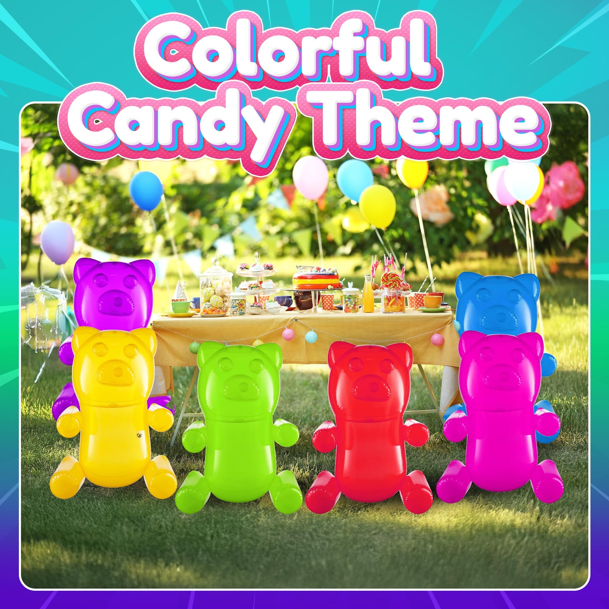 Bedwina 24" Inflatable Gummy Bears (Pack of 6) Huge Blow Up Pool Toys, Fun Photo Booth Props and Big Gummy Bear Decorations for Kids Birthday Parties and Themed Candy Land Party Decor Supplies